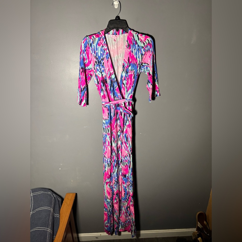 Lilly Pulitzer Marvista Printed Wrap Floor-length Dress In Multi Free Spirit S - Picture 2 of 5